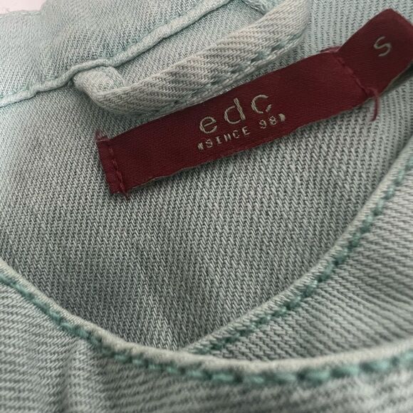 EDC Turquoise Blue Denim Moto Jacket Cotton Full Zipper EU S/ US S Y2K NWOT - Picture 7 of 14